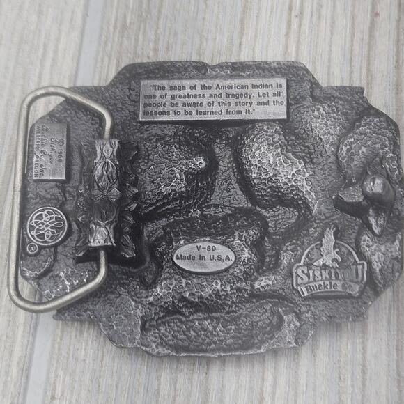 VINTAGE SISKIYOU (End Of Trail)‎ BUCKLE Lone Warrior Native American 1988 - Picture 6 of 10